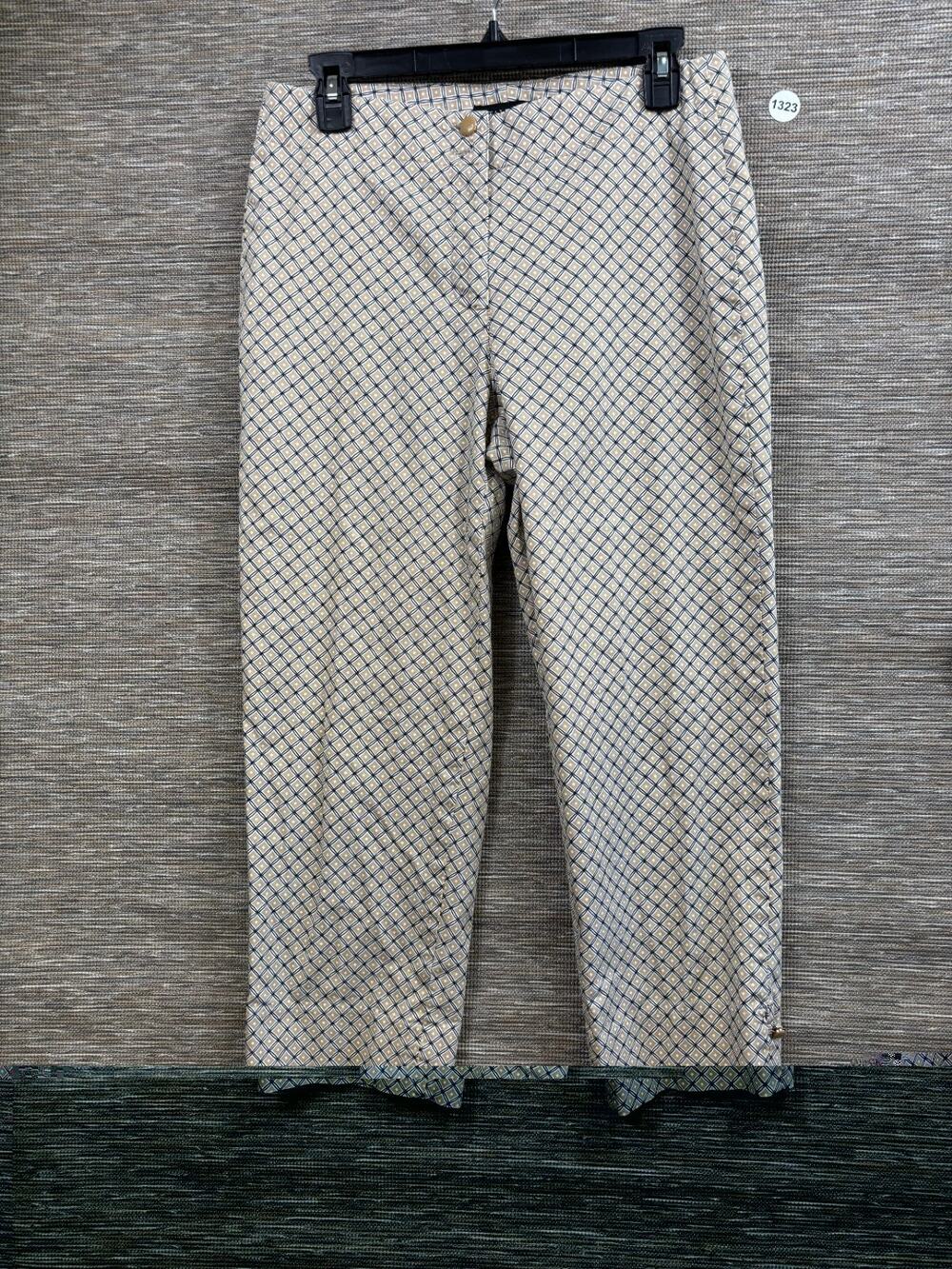 Talbots Heritage Geometric Cropped Pants Womens Size 2 Tan Black Mid Rise